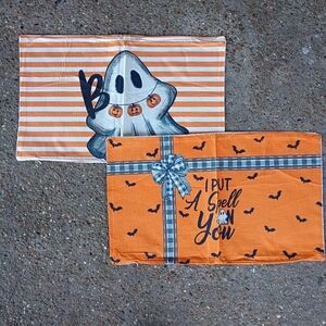 2/$20 Halloween Ghost & Orange Bat Long Pillowcase Covers, Set Of 2